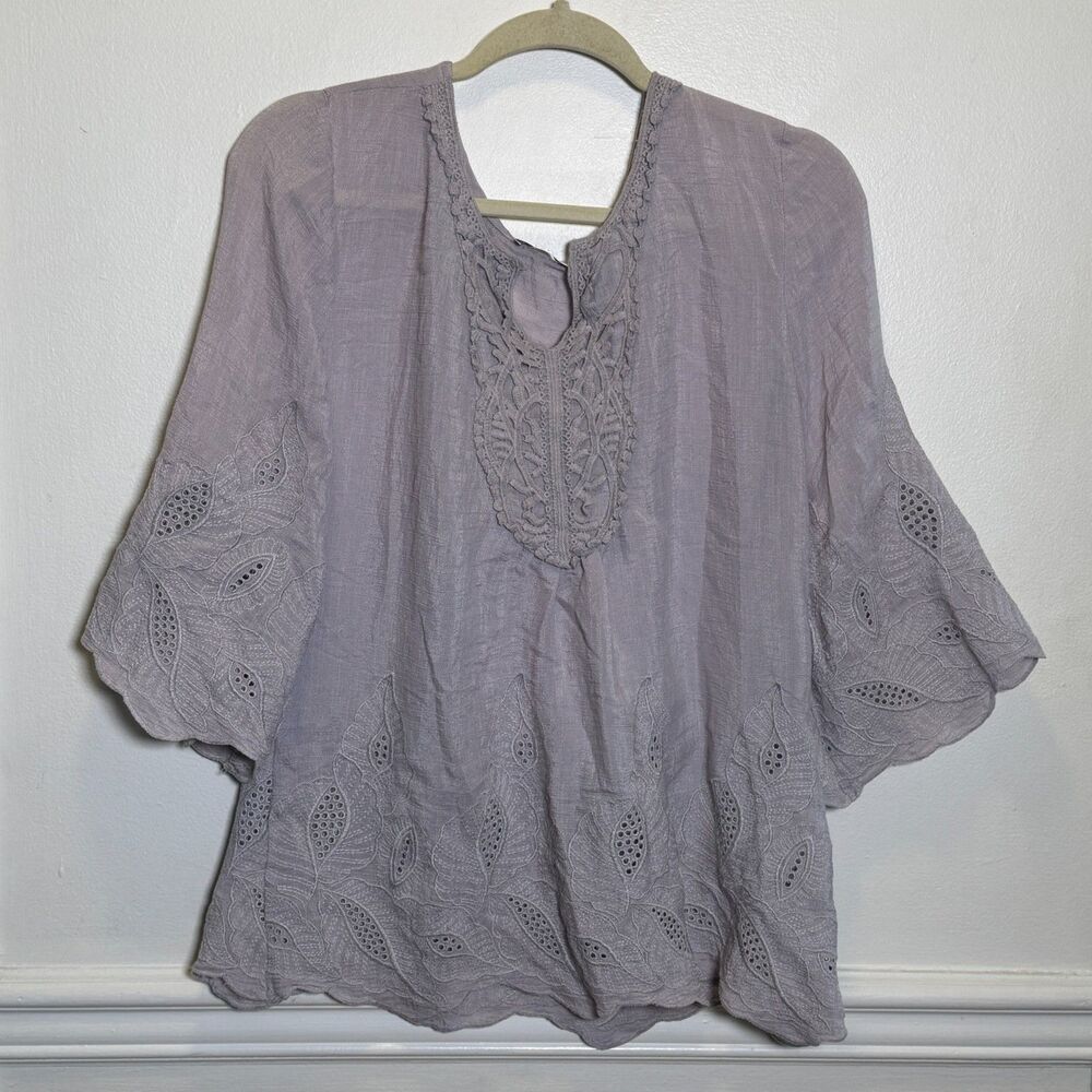 Solitaire Rayon Kosla Boho Embroidered Peasant Blouse Lavender Medium